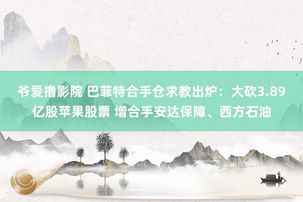 爷爱撸影院 巴菲特合手仓求教出炉：大砍3.89亿股苹果股票 增合手安达保障、西方石油